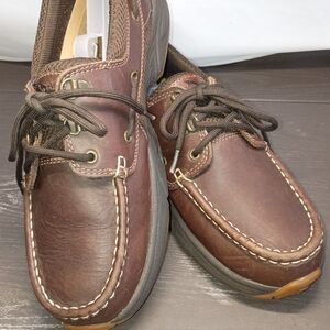 Classic Brown Leather Boat Shoes. Men's 10M Rugged Soles Intact. Nice!!